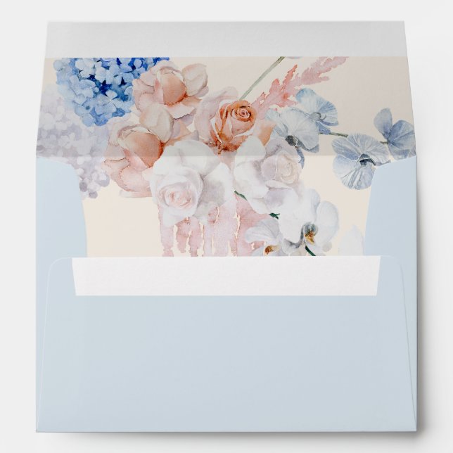 Elegant Pastel Blue Beige Arch Flowers Wedding  Envelope (Back (Bottom))