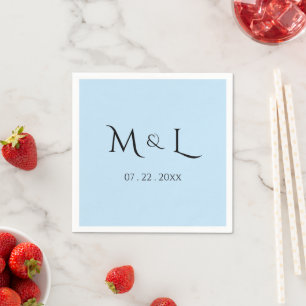 Elegant Pastel Blue.Black Monogram & Date Wedding Napkins