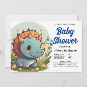 Elegant Pastel Blue Dinosaur Boy Baby Shower Invitation