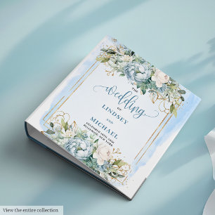 Elegant Pastel Blue Eucalyptus and Gold Wedding 3 Ring Binder
