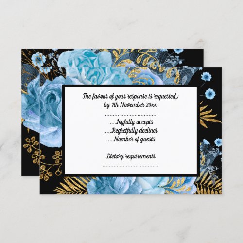 ELEGANT PASTEL BLUE FLORAL BLACK ALL OCCASION RSVP