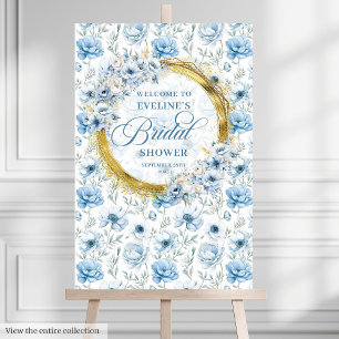 Elegant pastel blue floral bridal shower welcome foam board
