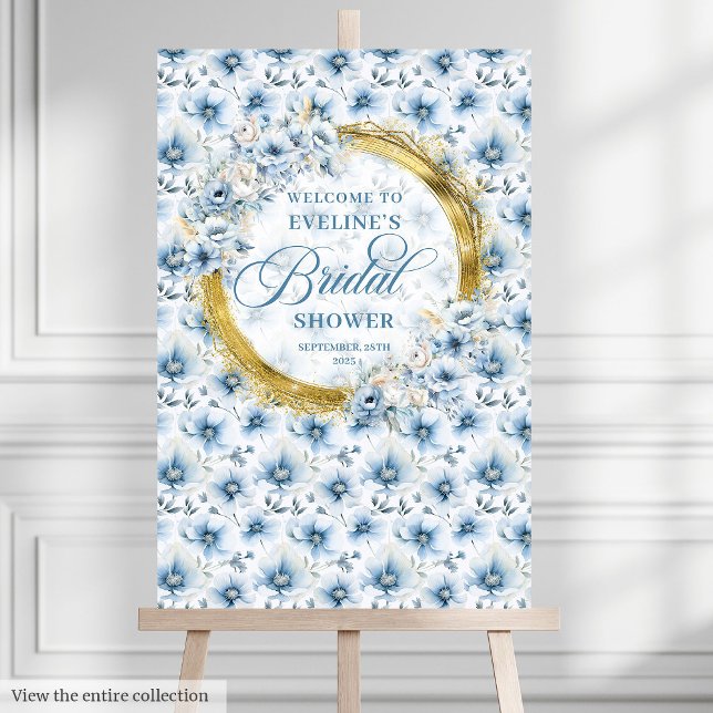 Elegant Pastel Blue Gold Bridal Shower Welcome   Foam Board (Elegant Pastel Blue Gold Bridal Shower Welcome Foam Board)