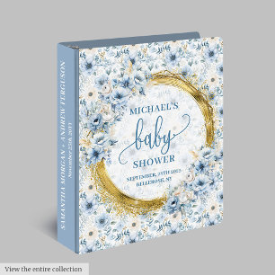 Elegant Pastel Blue Gold Floral Baby Memory Album 3 Ring Binder