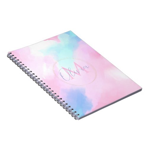 Elegant Pastel Blue Pink Watercolor Painting Notebook