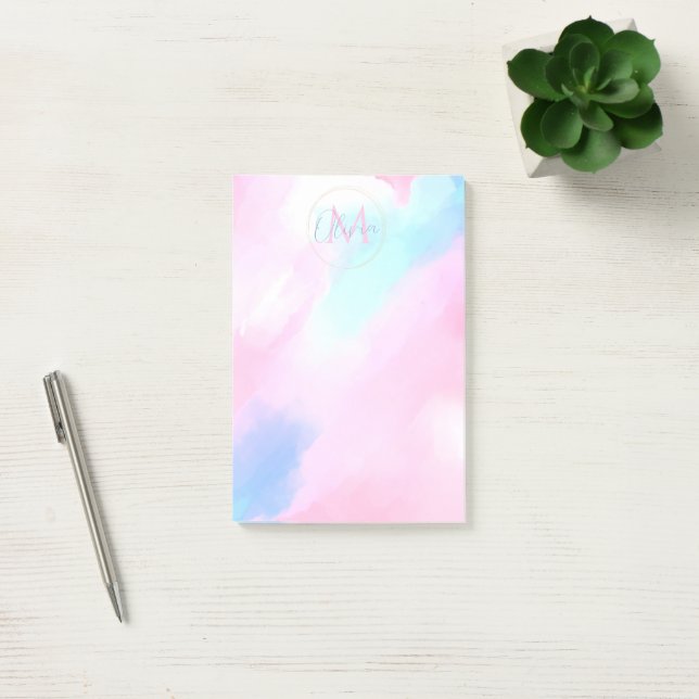 Elegant Pastel Blue Pink Watercolor Painting Post-it Notes (Office)