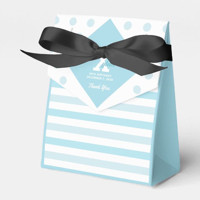 Elegant Pastel Blue Polka Dots Stripes Favor Box (Front Side)