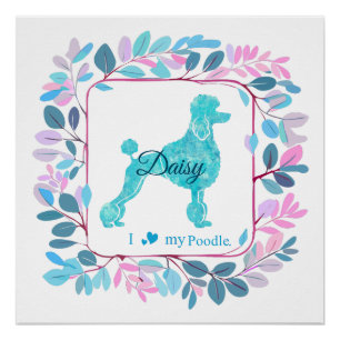Elegant Pastel Blue Poodle Poster Personalized