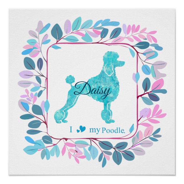 Elegant Pastel Blue Poodle Poster | Personalized (Front)