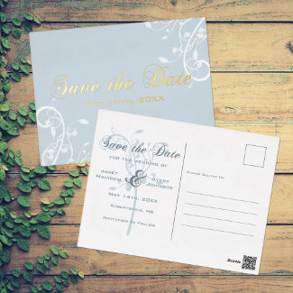 Elegant Pastel Blue Vine | Save the Date Postcard