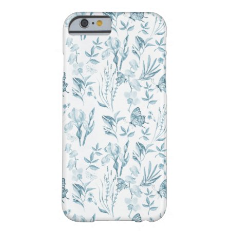 Elegant Pastel Blue Vintage Butterfly Floral Barely There Iphone 6 Cas