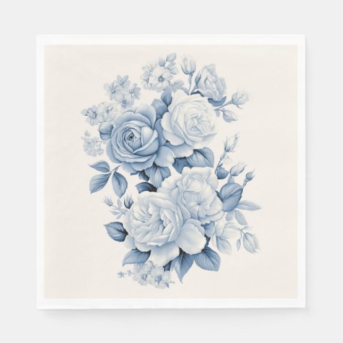 Elegant Pastel Blue Watercolor Roses Napkins