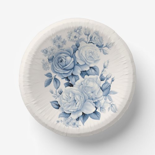 Elegant Pastel Blue Watercolor Roses Paper Bowls