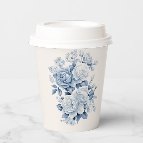 Elegant Pastel Blue Watercolor Roses Paper Cups