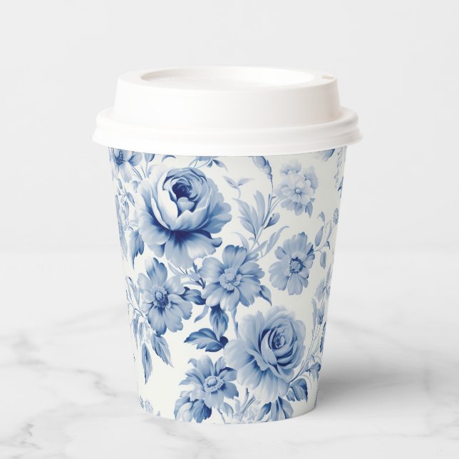 Elegant Pastel Blue Watercolor Roses Paper Cups (Front)