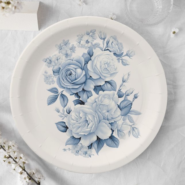 Elegant Pastel Blue Watercolor Roses Paper Plates (Creator Uploaded)