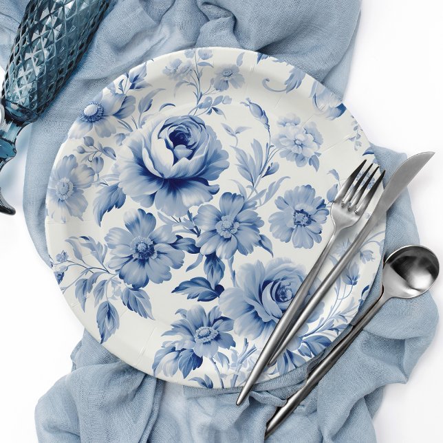 Elegant Pastel Blue Watercolor Roses Paper Plates (Creator Uploaded)