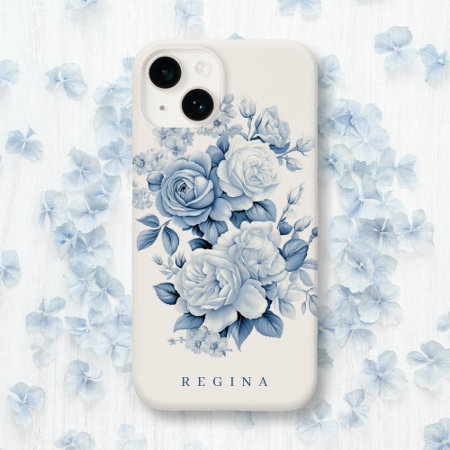 Elegant Pastel Blue Watercolor Roses Personalized Case-mate Iphone 14 
