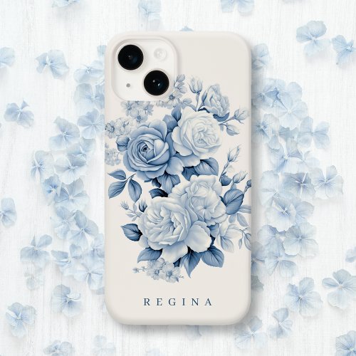 Elegant Pastel Blue Watercolor Roses Personalized Case_Mate iPhone 14 Case