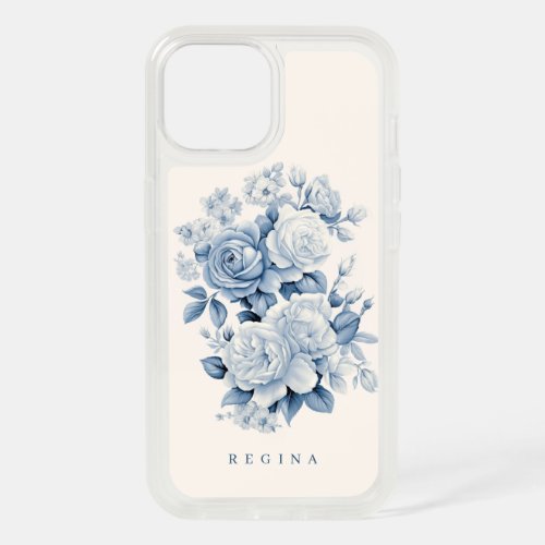 Elegant Pastel Blue Watercolor Roses Personalized iPhone 15 Case