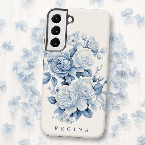 Elegant Pastel Blue Watercolor Roses Personalized Samsung Galaxy S22 Case