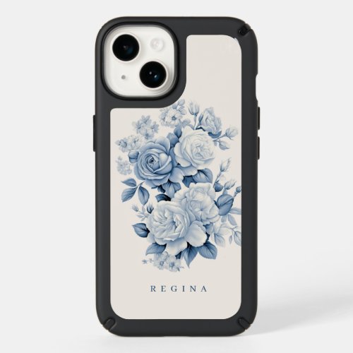 Elegant Pastel Blue Watercolor Roses Personalized Speck iPhone 14 Case