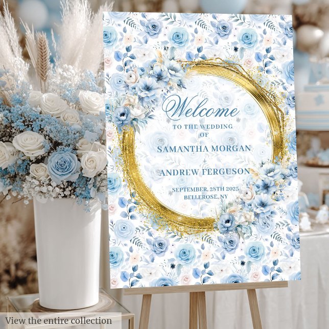Elegant Pastel Blue Wedding Gold Glitter Welcome  Foam Board (Elegant Pastel Blue Wedding Gold Glitter Welcome Foam Board)