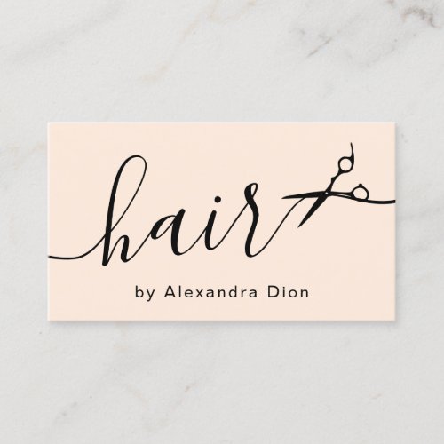 Elegant pastel blush  black scissors hairstylist business card