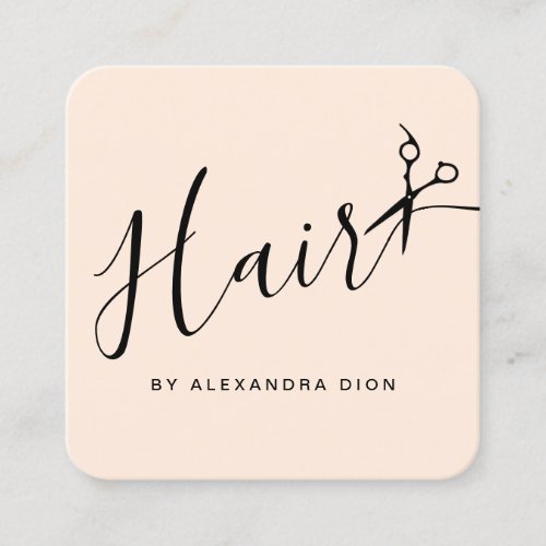 Elegant pastel blush  black scissors hairstylist square business card