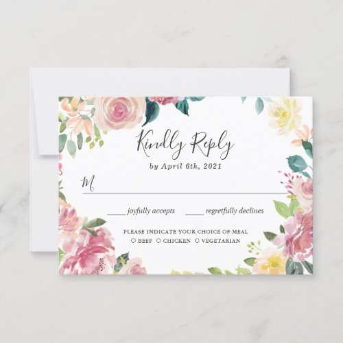 Elegant Pastel Blush Garden Floral Wedding RSVP