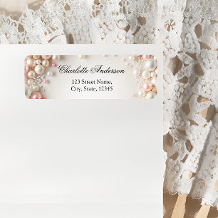 Elegant Pastel Blush Pearls Bridal Shower Return Label
