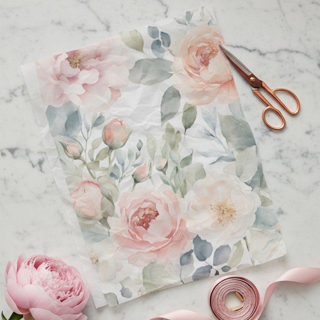 Elegant Pastel Blush Peony Watercolor Flowers Tissue Paper (Creator Uploaded)
