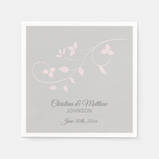 Elegant Pastel Blush Pink & Grey (Gray) Wedding Paper Napkins (Front)