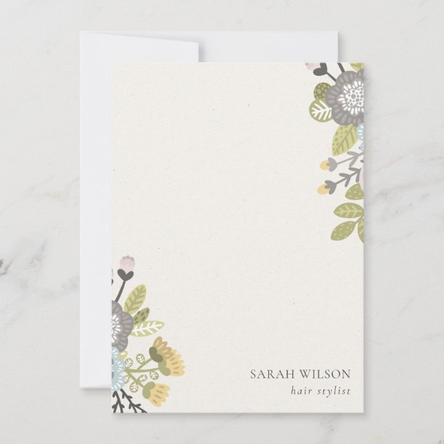 Elegant Pastel Boho Blush Blue Green Leafy Floral Note Card (Front)