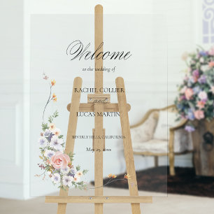 Elegant Pastel Boho Floral Calligraphy Acrylic Sign