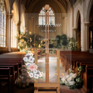 Elegant Pastel Boho Floral Calligraphy Welcome Acrylic Sign