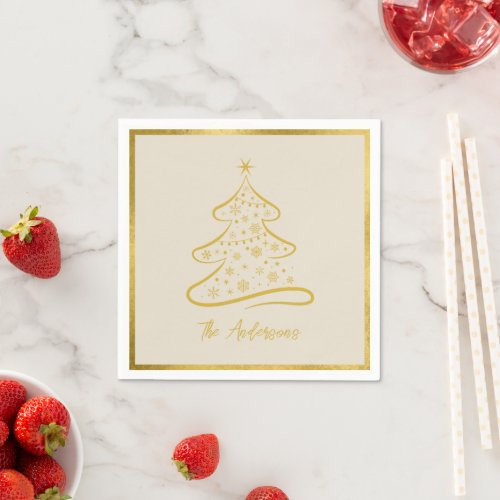 Elegant Pastel Bone Beige Gold Christmas Tree Napkins