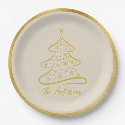 Elegant Pastel Bone Beige Gold Christmas Tree Paper Plates