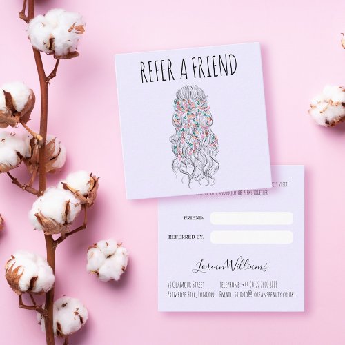 Elegant Pastel Bride Wavy Hair Styling Floral  Appointment Card
