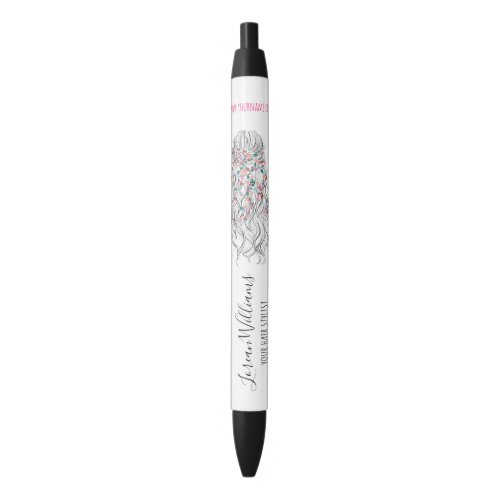 Elegant Pastel Bride Wavy Hair Styling Floral  Black Ink Pen