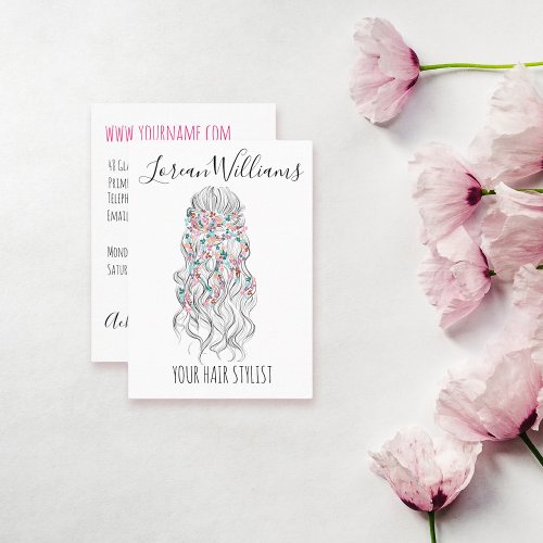 Elegant Pastel Bride Wavy Hair Styling Floral  Business Card