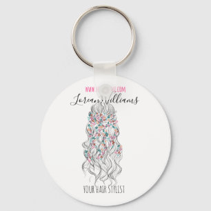 Elegant Pastel Bride Wavy Hair Styling Floral Keychain