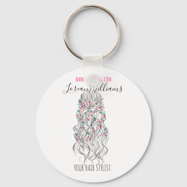 Elegant Pastel Bride Wavy Hair Styling Floral  Keychain (Front)
