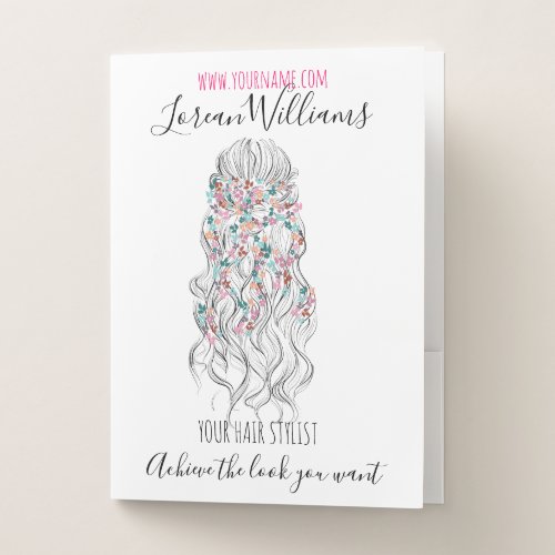 Elegant Pastel Bride Wavy Hair Styling Floral  Pocket Folder