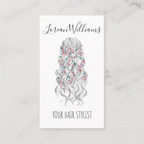 Elegant Pastel Bride Wavy Hair Styling Floral QR  Business Card