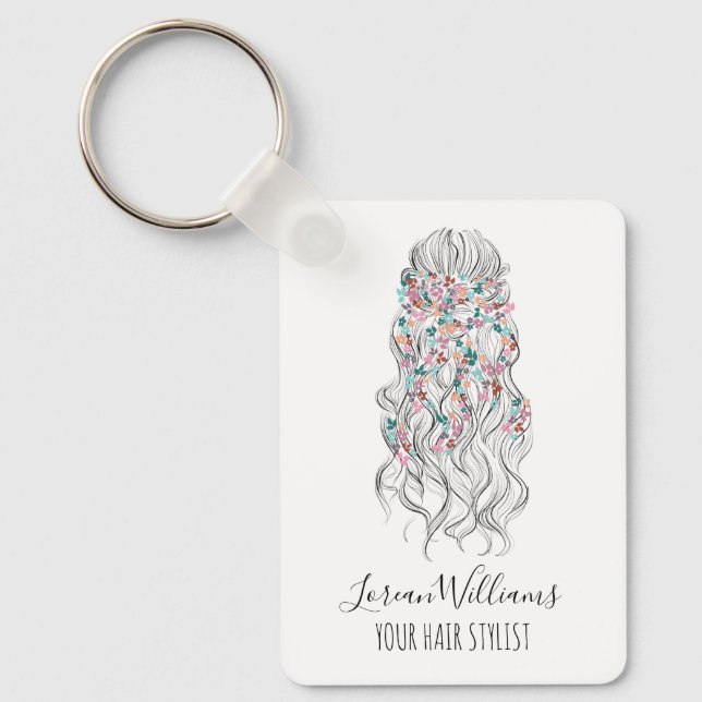 Elegant Pastel Bride Wavy Hair Styling Floral QR  Keychain (Front)