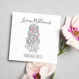 Elegant Pastel Bride Wavy Hair Styling Floral  Square Business Card
