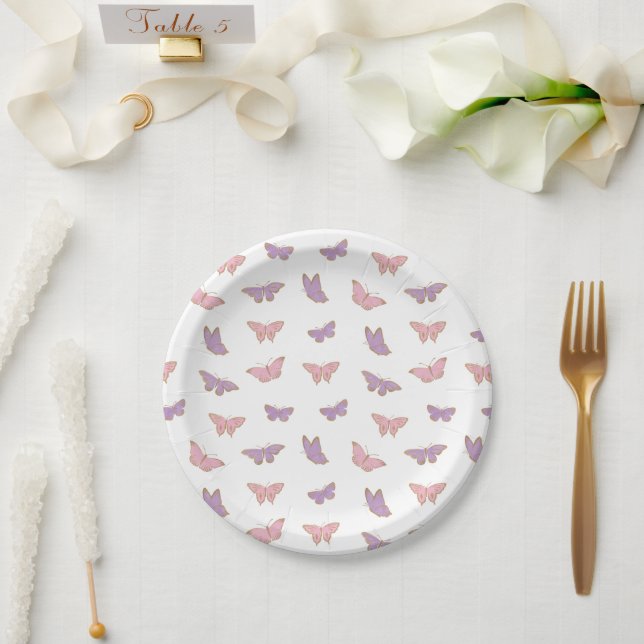Elegant Pastel Butterflies Pattern |  Baby Shower Paper Plates (Wedding)