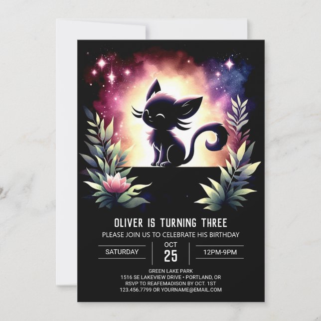 Elegant Pastel Cat Birthday Invitation (Front)