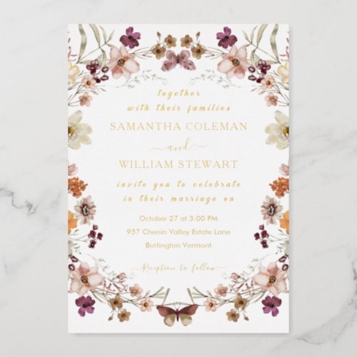 Elegant Pastel Chic Boho Wildflower Theme Wedding Foil Invitation